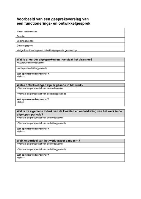 Voorbeeld Van Een Gespreksverslag Datum En Ondertekening Datum Naam