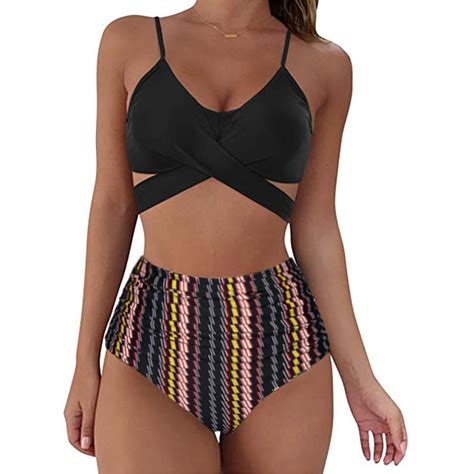 V And45 Black Sexy Cut Out Hippie Medieval Wrap Pushup High Waisted Triangle Two Piece Matching