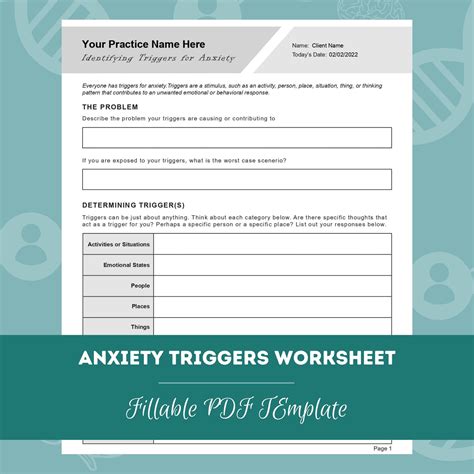 Anxiety Triggers Worksheet Editable Fillable Pdf For Counselors