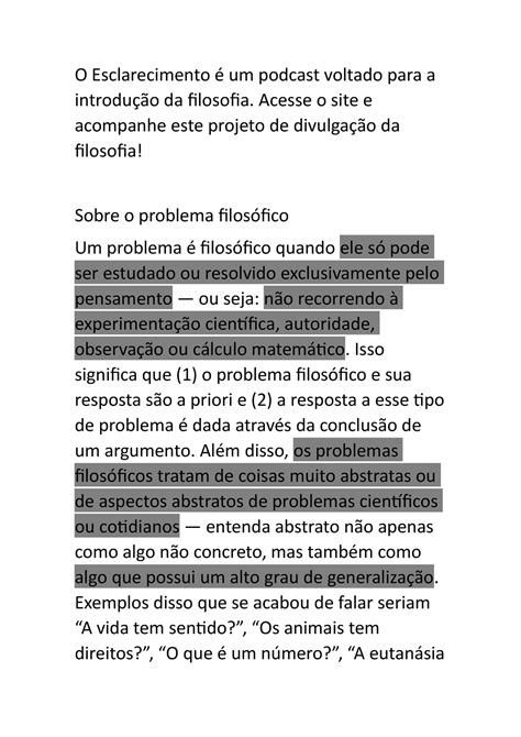 O Que Um Problema Filos Fico O Esclarecimento Um Podcast Voltado