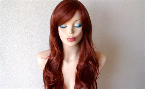 Auburn Wig 26 Wavy Hair Side Bangs Wig Heat Friendly Etsy