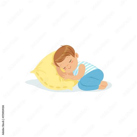 Cute little boy sleeping on a pillow cartoon character, adorable ...