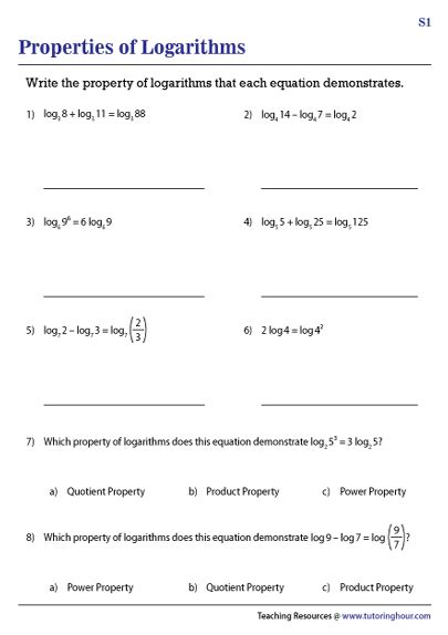 Properties of Logarithms Worksheets - Worksheets Library