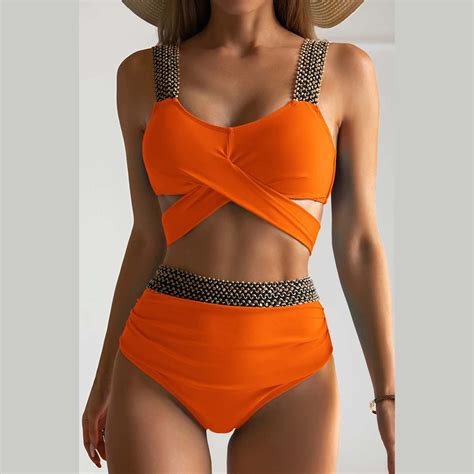 IDALL Bikini Sets Bestselling Bikini Low Bust Trim High Waist High Cut Golden Seam Crochet Wide