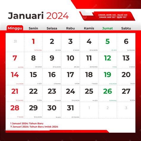 Januar Kalender Indonesien Perfektes B Ropapier Vektor Vorlage Zum