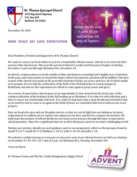 Letters To Our Parish Season Of Advent Saint Thomas Episcopal