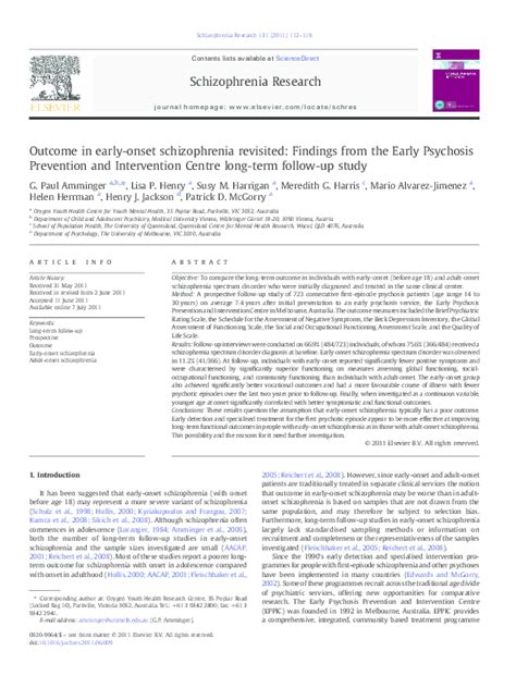 Pdf Outcome In Early Onset Schizophrenia Revisited Findings From The Early Psychosis