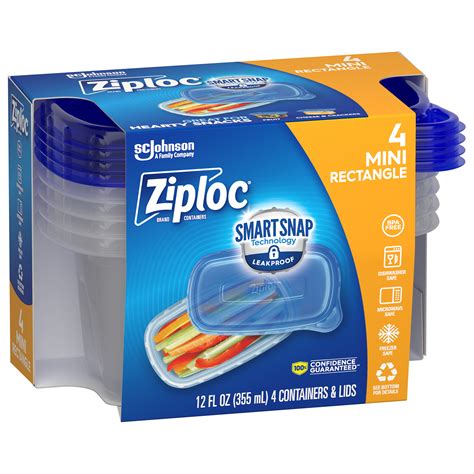 Ziploc® Brand Mini Rectangle Food Storage Containers 4 Ct With Smart Snap Technology And