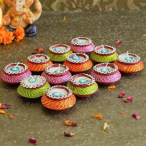 Amazon Tied Ribbons Pcs Handmade Clay Diya For Diwali Wax