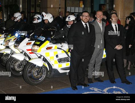 Left To Right Nick Frost Simon Pegg And Edgar Wright Arriving At The Hot Fuzz World Premiere