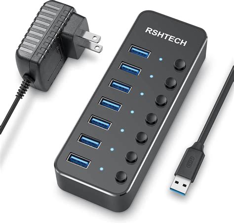 USB hub,7 Port USB 3.0 Hub 3.0 USB Splitter with Individual On/Off ...