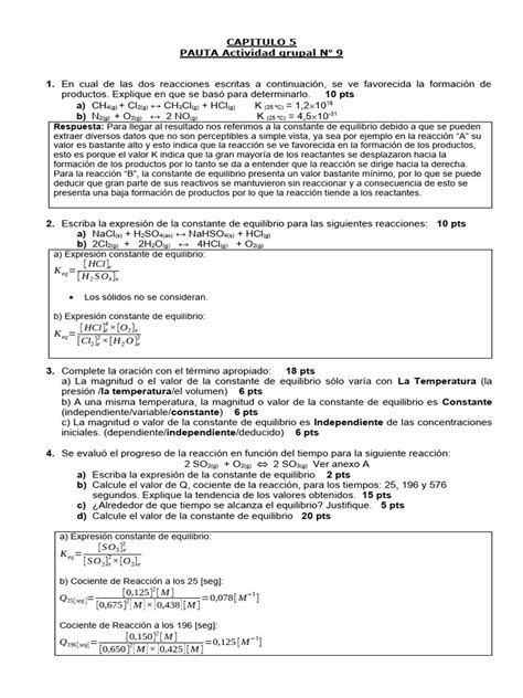 Actividad Grupal N 9 S1 2021 Cap 5 V2 Pdf Equilibrio Químico