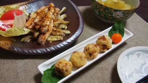 お慶さんのおもてなし料理日記 豚肉と茄子の香味醤油掛け 瓜の炊いたん 続・おからのチーズボールカレー味