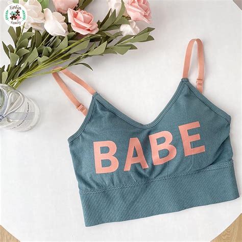 Fin Fin สปอรตบรา Sportbra เสอครอป สายเดยว ลาย BABE 32 38 ชดชนใน ผหญง บรา ไรโครง เสอ