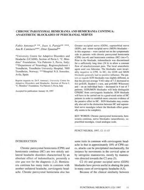 (PDF) Chronic paroxysmal hemicrania and hemicrania continua ...