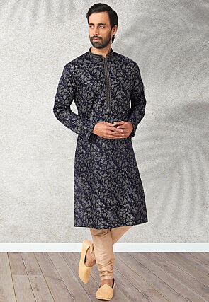 Ornamental Printed Cotton Kurta Set In Light Blue MLY337