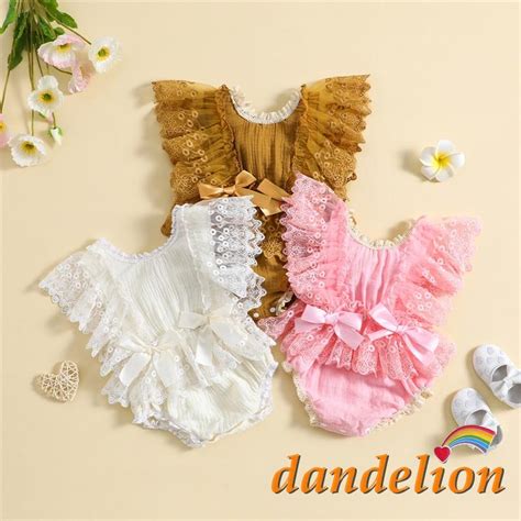 Dandelion Baby Girl Floral Lace Summer Casual Bow Ruffles Manga Voadora