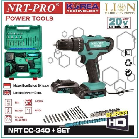 NRT PRO DC 340 Cordless Impact Drill 20V With Accessories Set And 2