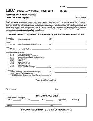 Fillable Online Linnbenton 2002 2003 Graduation Worksheet Associate Of