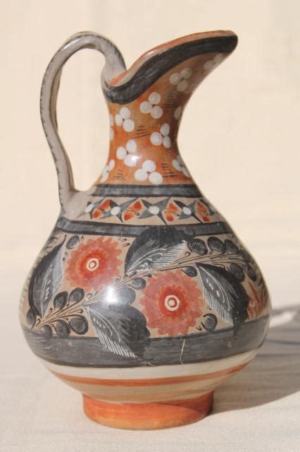 Vintage Mexican Pottery Pitcher Tonala Style Hand Painted Burnished Glaze