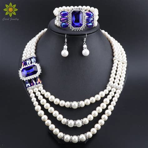 Fashion Imitation Pearl Dubai Necklace Earrings Braceletset African