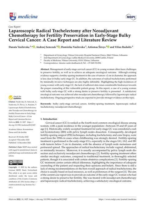 Pdf Laparoscopic Radical Trachelectomy After Neoadjuvant Chemotherapy