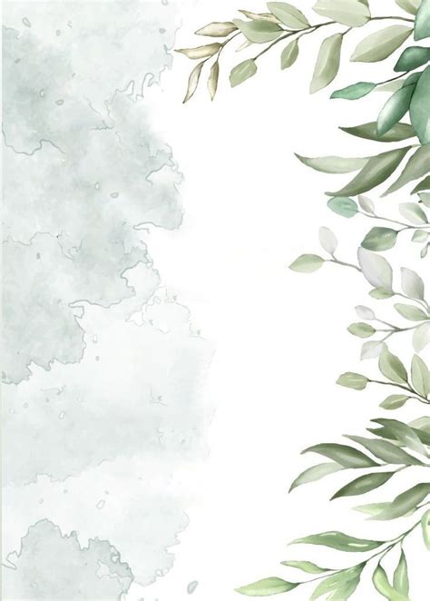 Watercolor Painting Of Green Leaves On White Background With Copy