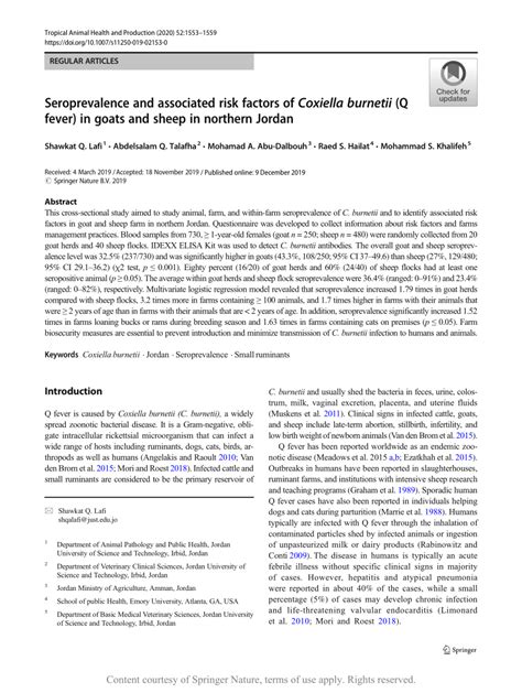 Seroprevalence And Associated Risk Factors Of Coxiella Burnetii Q