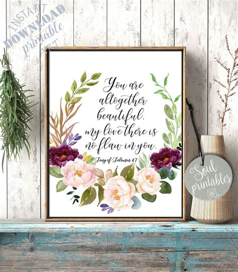 Song Of Solomon 4 7 Bible Printable Bible Prnt Bible Wall Etsy