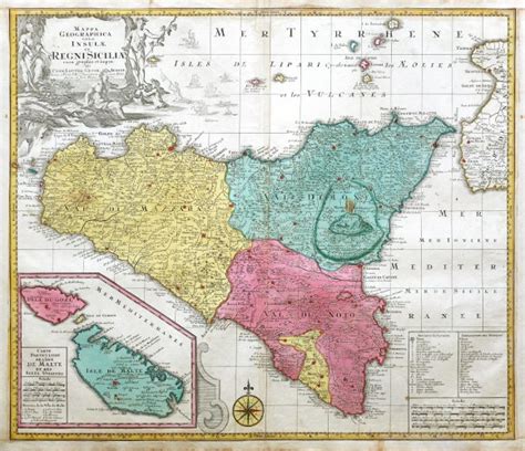 Antique Map Mappa Geographica Totius Insulae Et Regni Siciliae