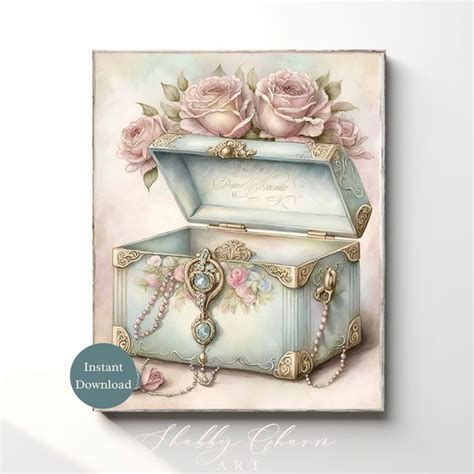 Shabby Chic Jewelry Box Watercolor Wall Art Romantic Home Gift Print