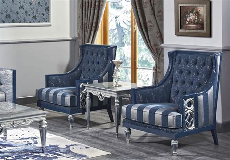 Casa Padrino Luxus Barock Wohnzimmer Set Dunkelblau Hellblau Silber