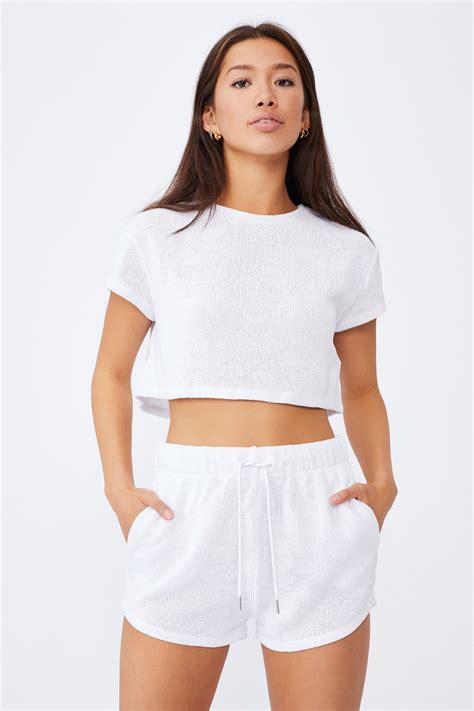 Textured Jersey Pull On Sporty Short White Factorie Shorts