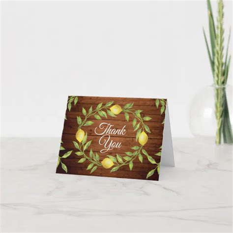 Wood And Lemons Greenery Watercolor Thank You Card Zazzle