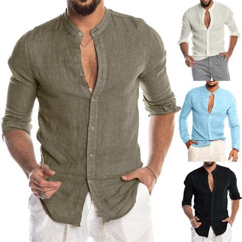 Nova blusa masculina casual de algodão camiseta de linho solta tops