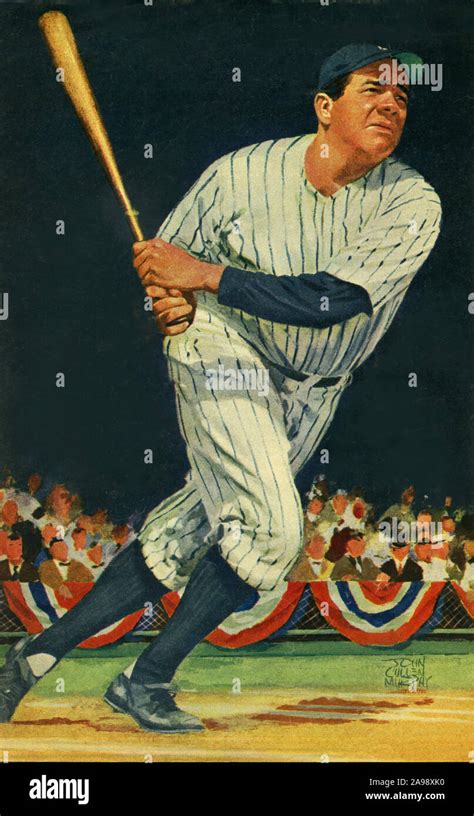 Vintage Magazine Illustration Of Legendary New York Yankee Baseball Player And Hall Of Famer