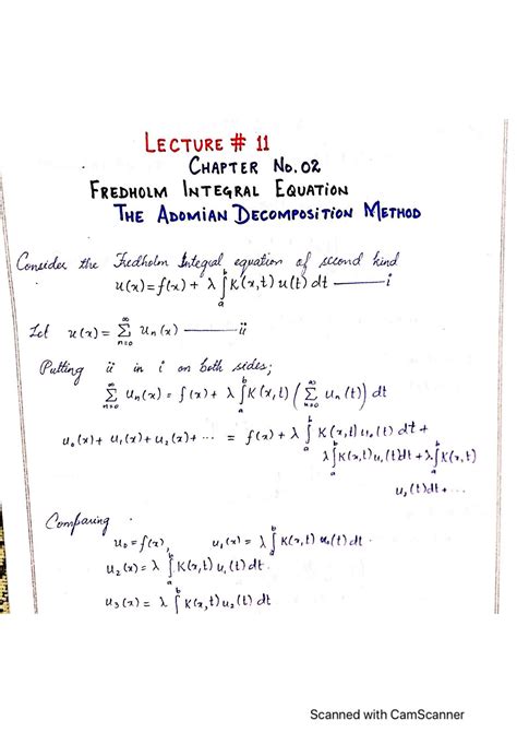 Solution Fredholm Integral Equations Adomian Decomposition Method Lecture Notes And Solved