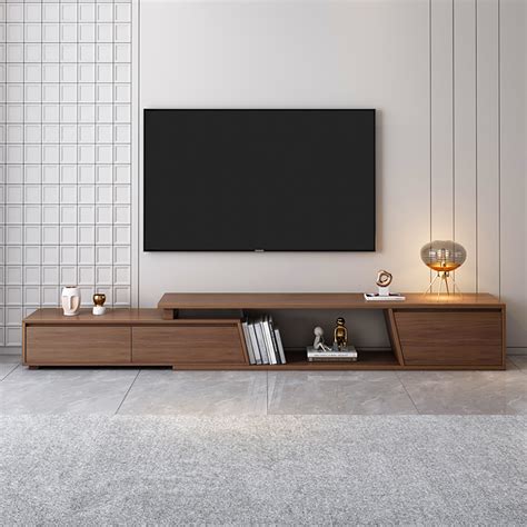 Fero Minimalist Walnut Rectangle Extendable Tv Stand With Drawers Up