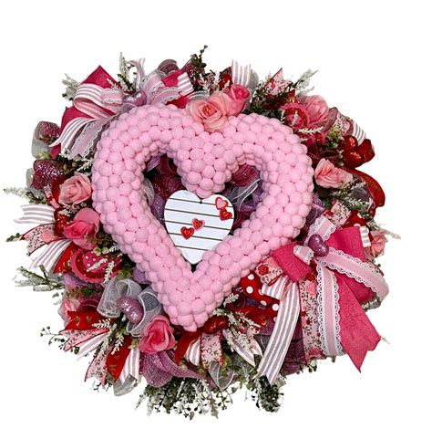 Pink Valentine Wreath Heart Wreath Pink Heart Pom Pom Wreath Front