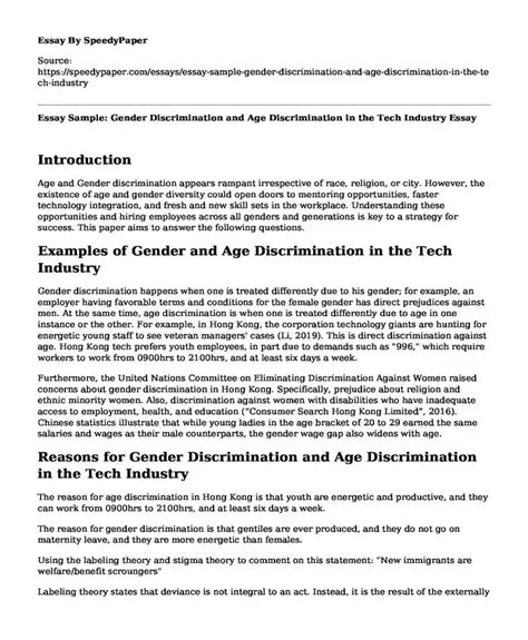 📚 Essay Sample Gender Discrimination And Age Discrimination In The