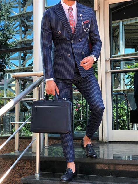 Buy Venus Navy Blue Slim Fit Pinstripe Suit By Gentwith Mens