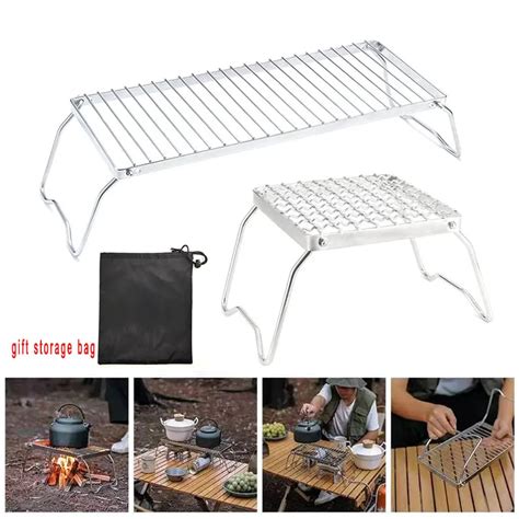 Portable Folding Camping Grill A O Inoxid Vel Suporte De Fog O A Lenha