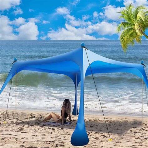 Beach Tent Pop Up Shade 10x10ft Beach Canopy Sun Shelter UPF50+ with 4 ...