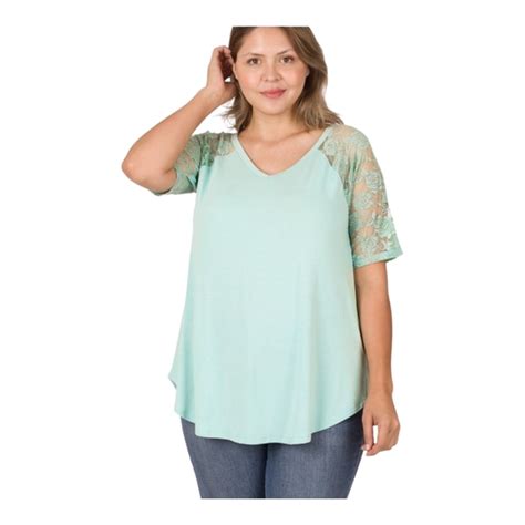 Zenana Outfitters Tops Nwt Zenana Plus Size Dusty Green Lace Short