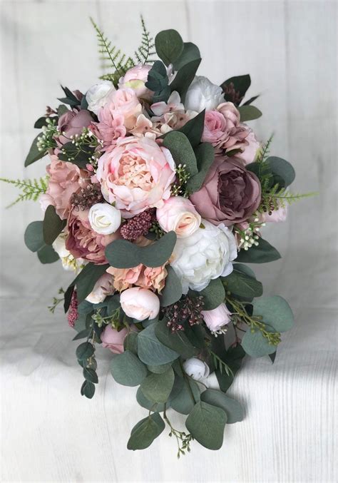 Wedding Bouquet Dusty Rose Bridal Bouquet Blush Wedding Etsy Cascading Bridal Bouquets Rose