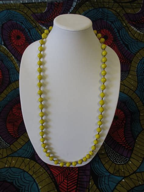 18 Inch Long Yellow African Paper Bead Necklace African Etsy