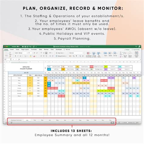 Employee Vacation Calendar Template 2023 Excel Printable Word Searches