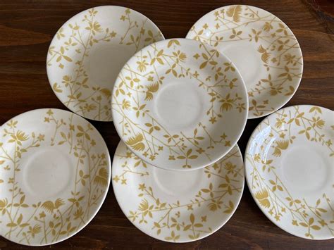 Vintage Sheffield Golden Meadow Ironstone 6 Saucer Plates Set Of 6