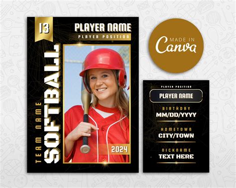 Softball Card Template DIY Golden Sport Cards Printable - Etsy