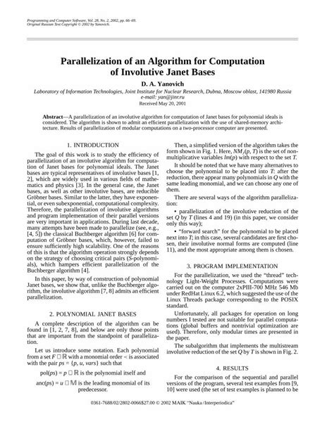 PDF Parallelization Of An Algorithm For Computation Of Involutive